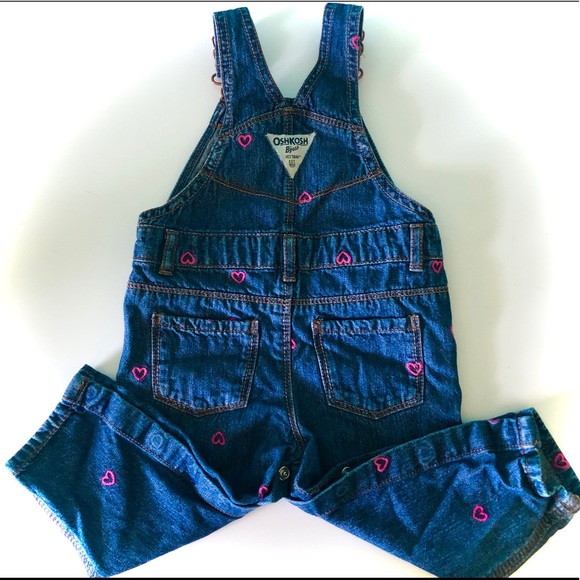 12 Month Denim Osh Kosh Overalls - Pink Hearts - Picture 6 of 8
